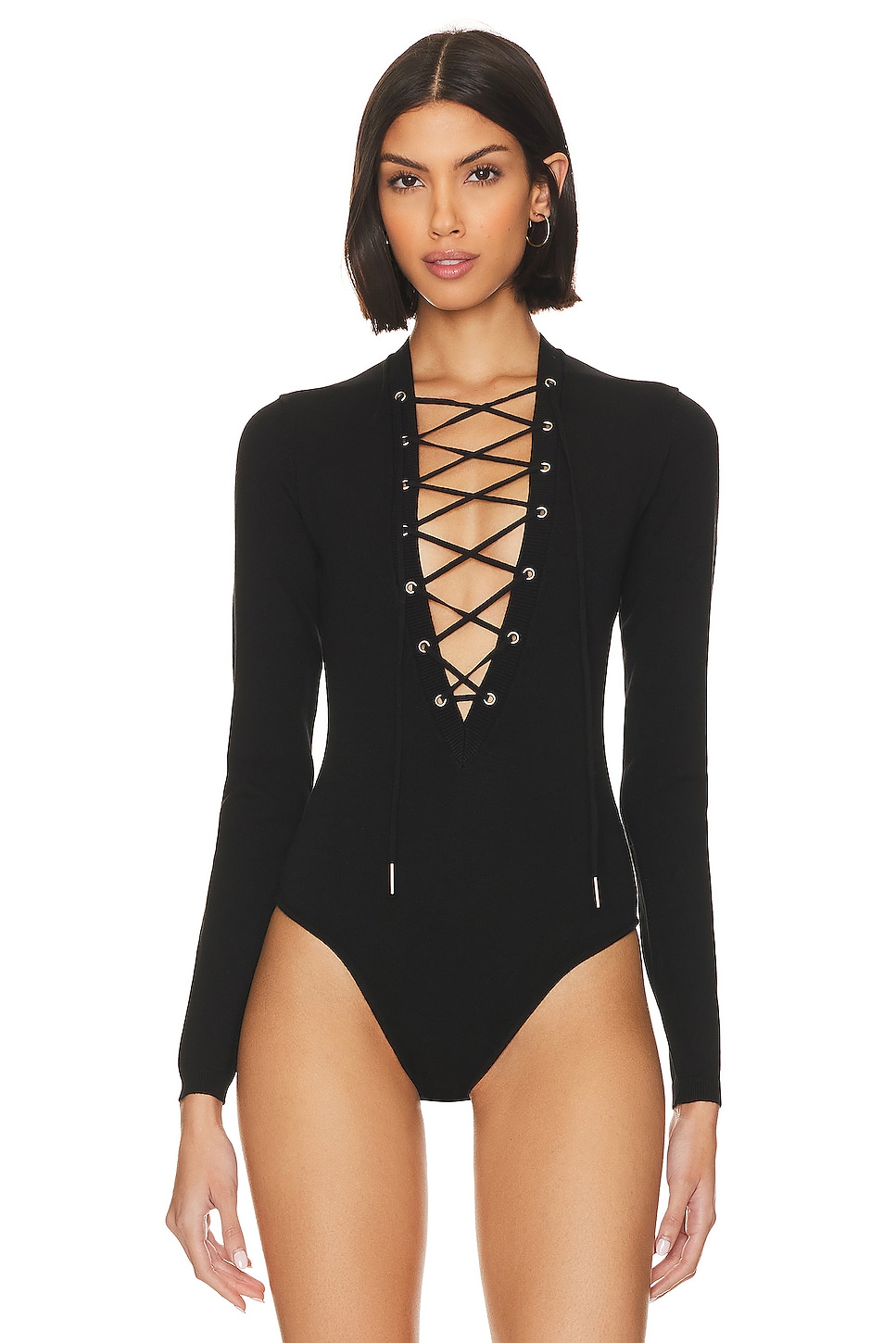 Fleur du Mal Plunge Lace Up Bodysuit thumbnail