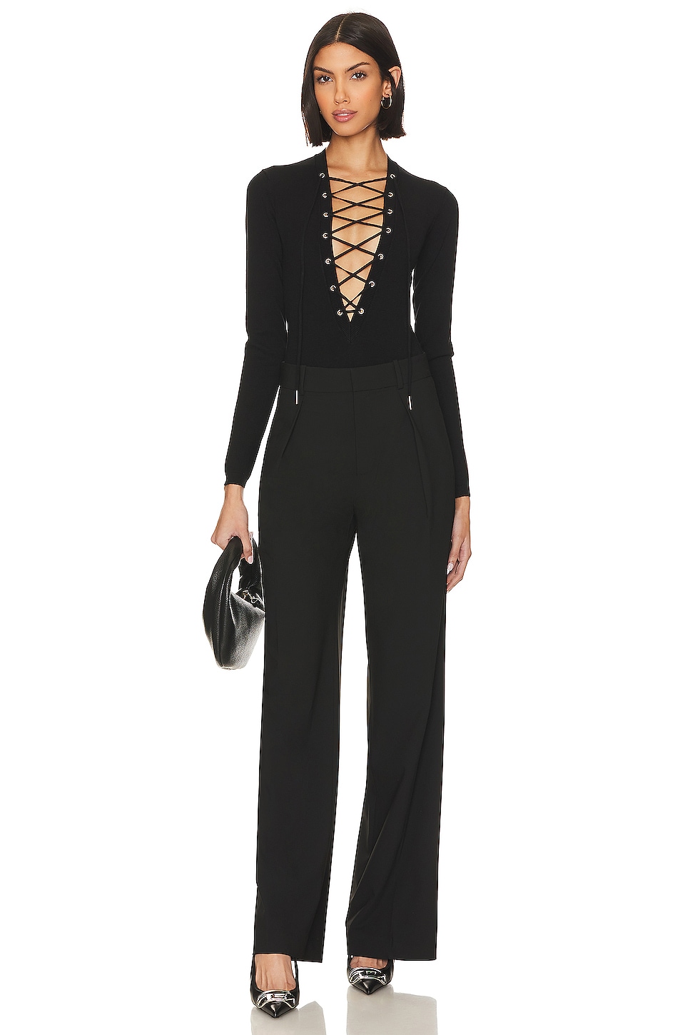 Fleur du Mal Plunge Lace Up Bodysuit thumbnail