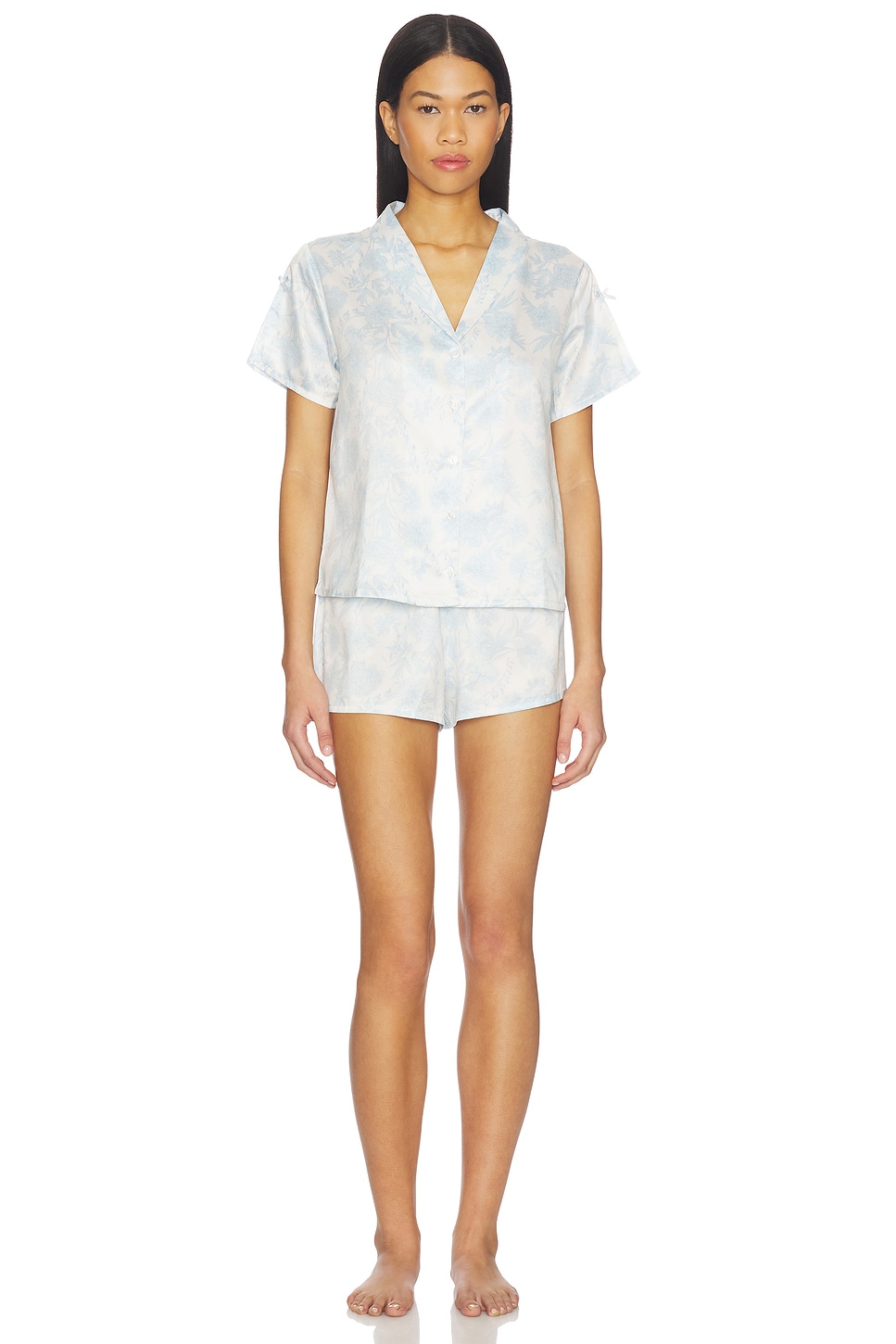 Odessa Charm Shawl Collar Pajama Set With Bows - thumbnail 3