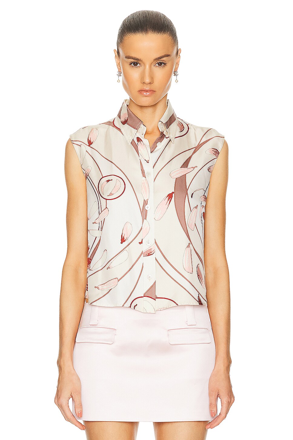 FWRD Renew Hermes Sleeveless Floral Silk Top in Cream | REVOLVE