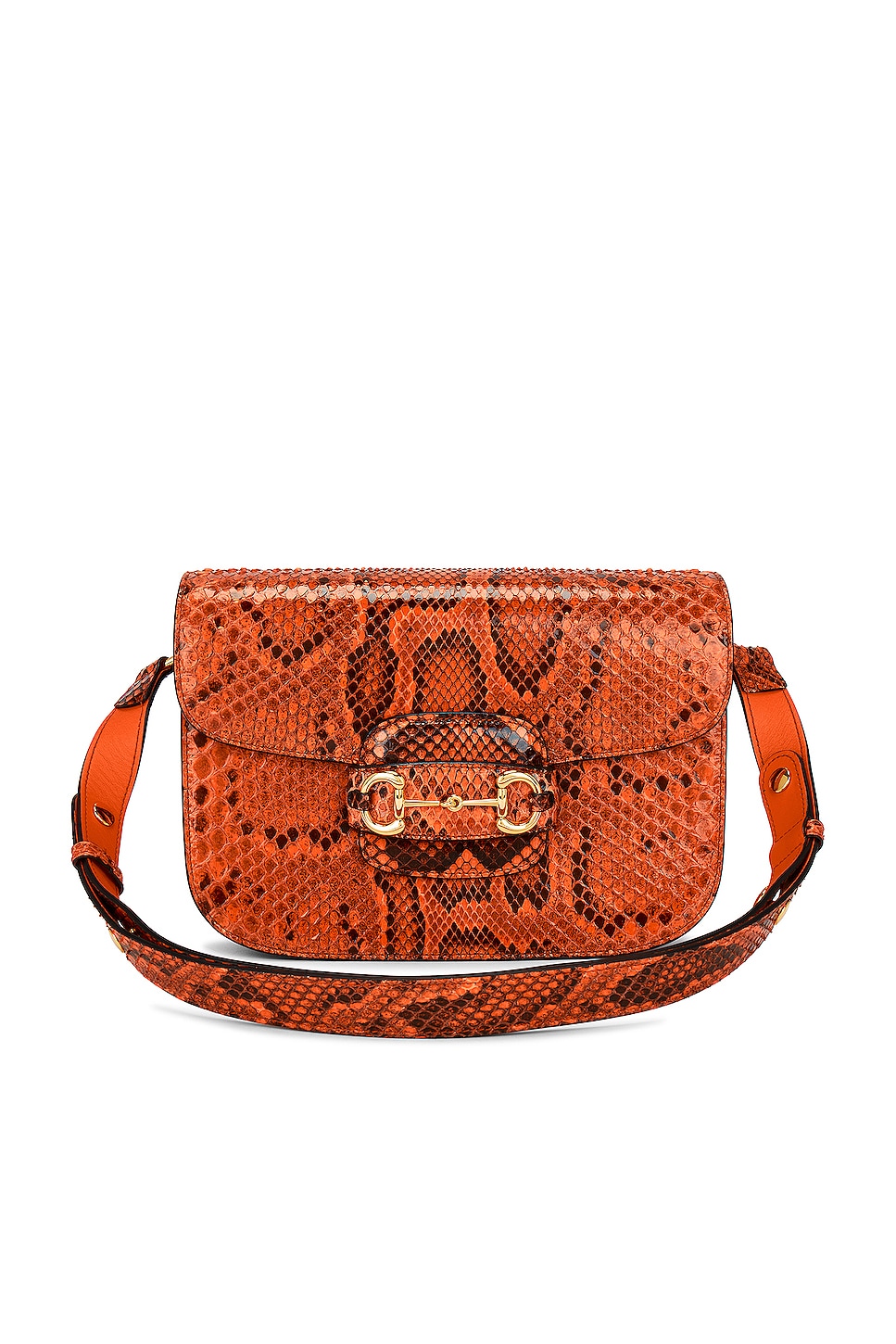 FWRD Renew Gucci Python Horsebit 1955 Shoulder Bag in Orange