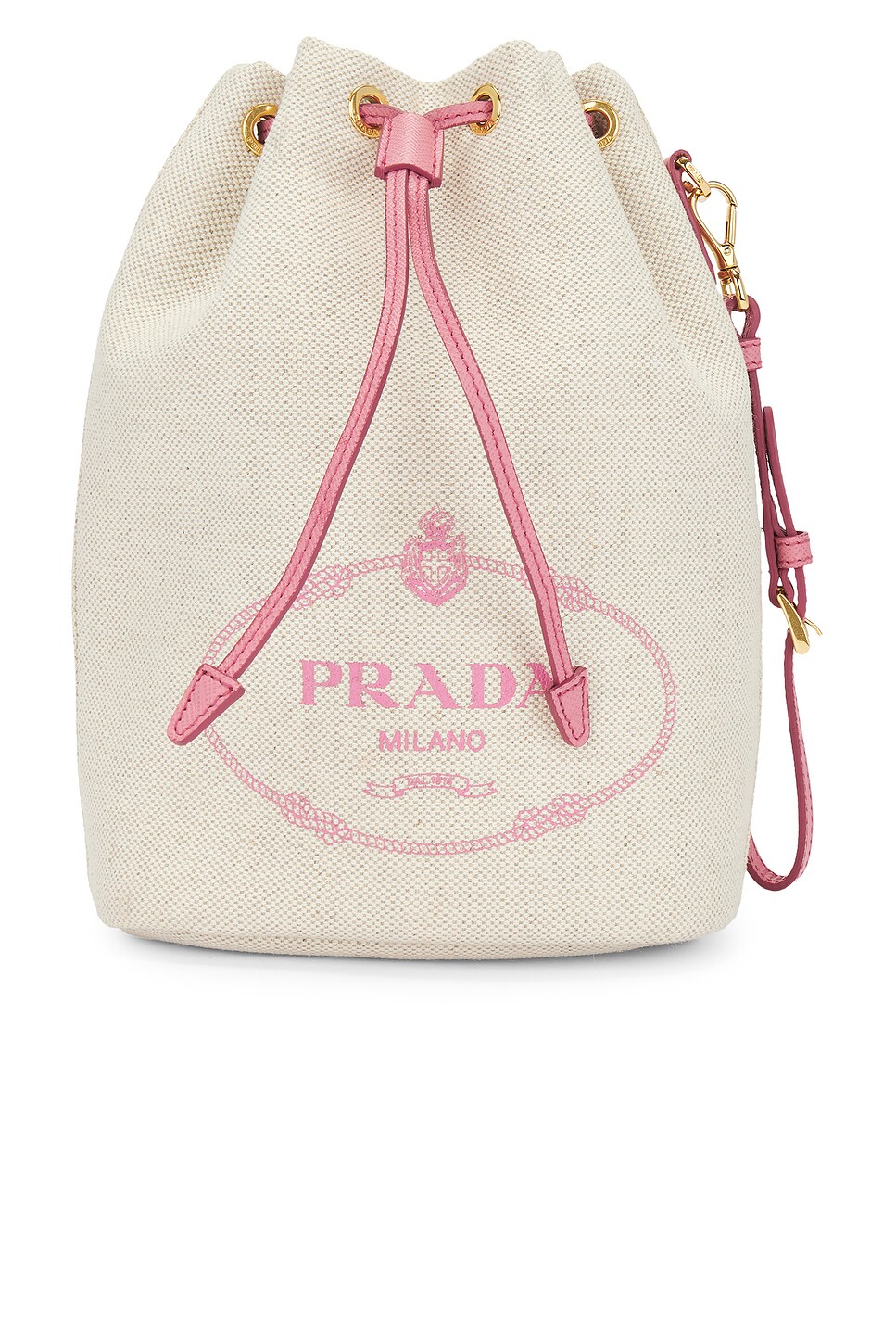 Prada Drawstring Backpack FWRD Renew Prada Drawstring Bucket Bag in Cream | REVOLVE
