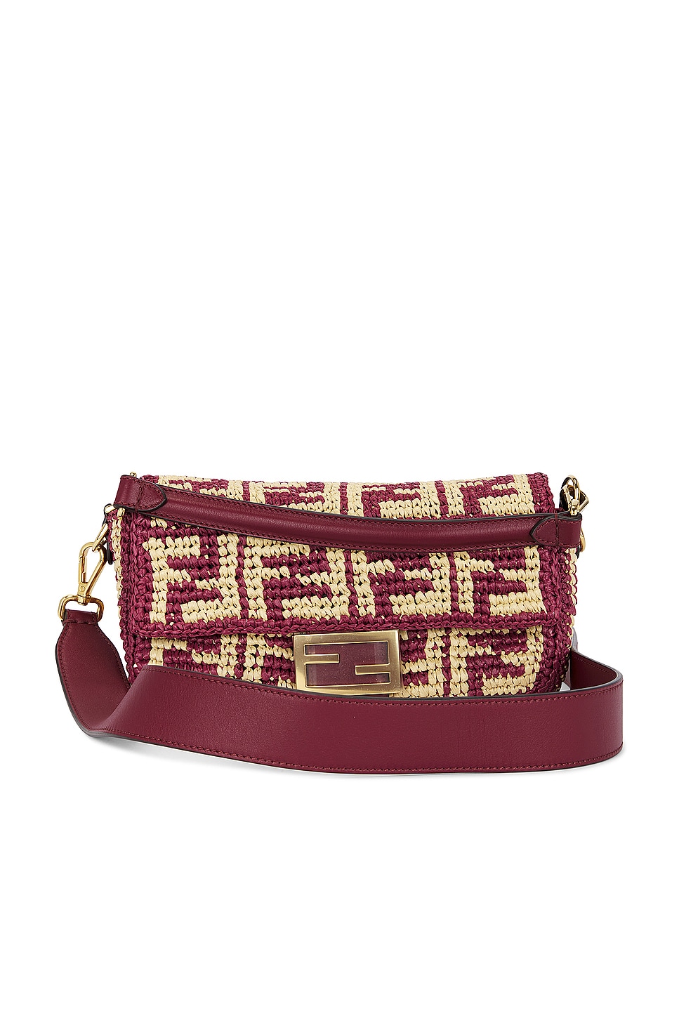 FWRD Renew Fendi Zucca Mama Baguette 2 Way Handbag in Burgundy 