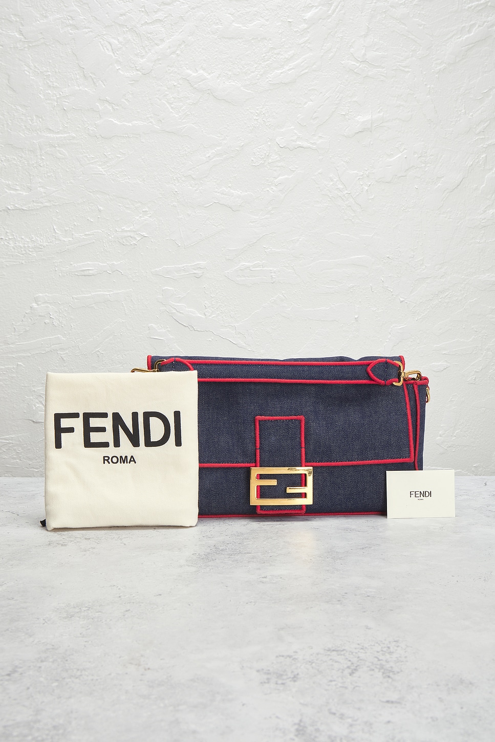 FWRD Renew Fendi Denim Baguette NM Shoulder Bag in Blue | REVOLVE