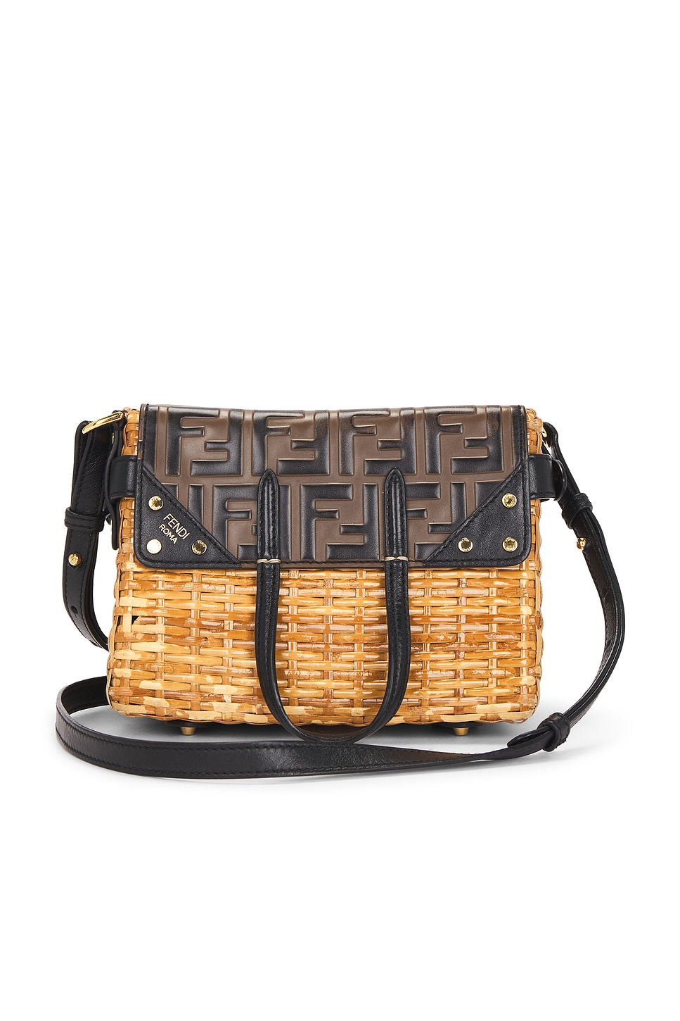 FWRD Renew Fendi Wicker FF Mini Flip Shoulder Bag in Brown | REVOLVE