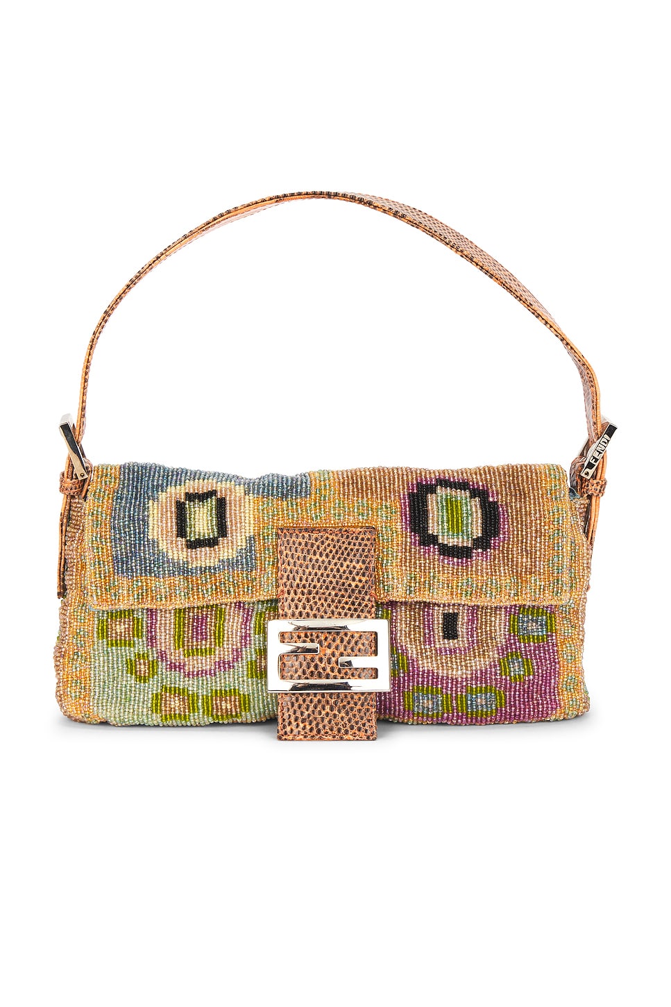 Fendi Vintage Embroidery Beaded Baguette Shoulder Bag