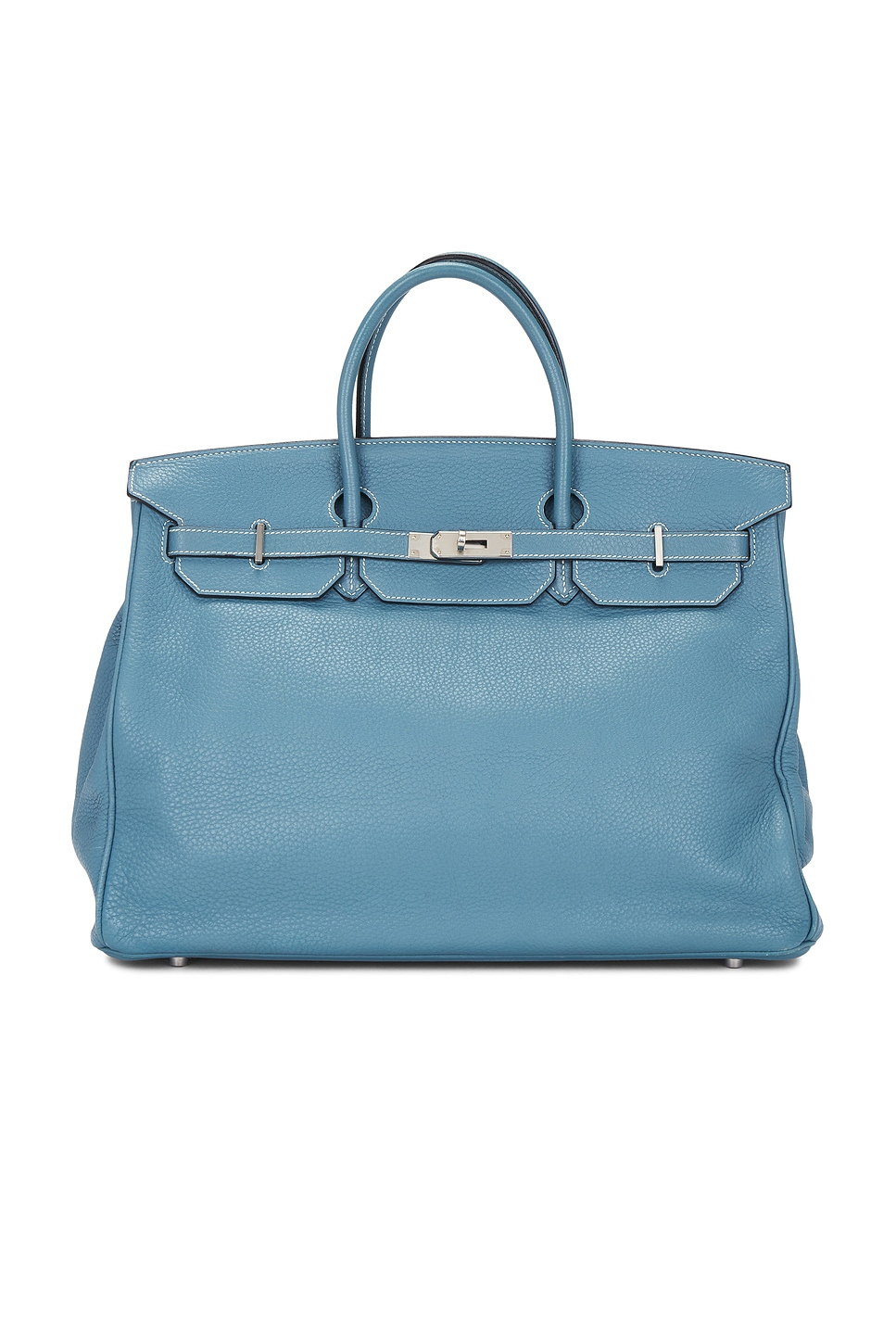 Hermes Taurillon Clemence Birkin 40 Retourne Handbag n Bleu Jean