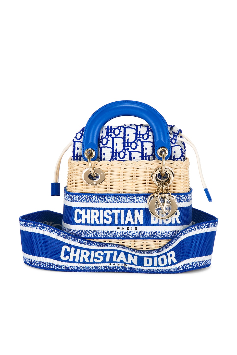 FWRD Renew Dior Wicker Oblique Mini Lady Dior Handbag in Neutral