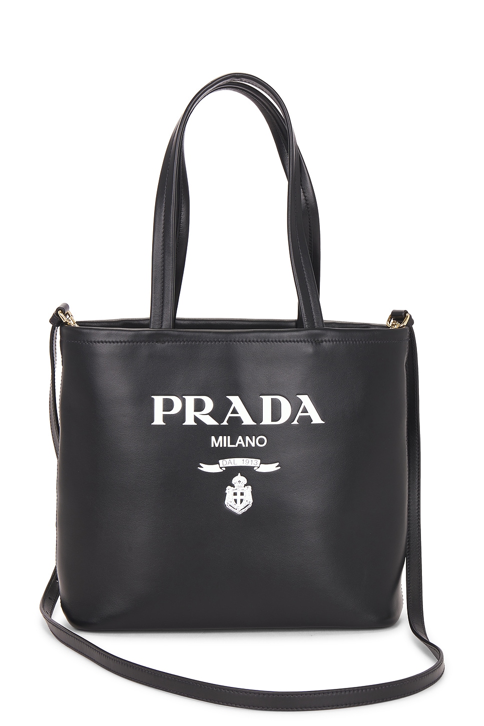 FWRD Renew Prada Vitello Logo Tote Bag in Black | REVOLVE