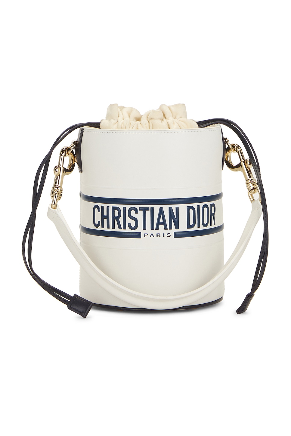 FWRD Renew Dior Leather Vibe Bucket Bag in White