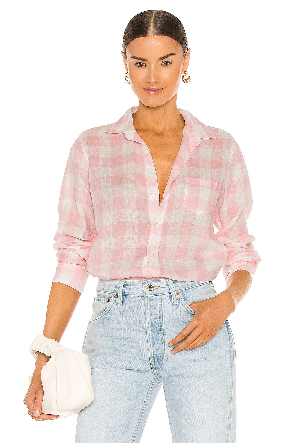 Frank & Eileen Barry Woven Button Up in Pink X-Large Check Linen | REVOLVE