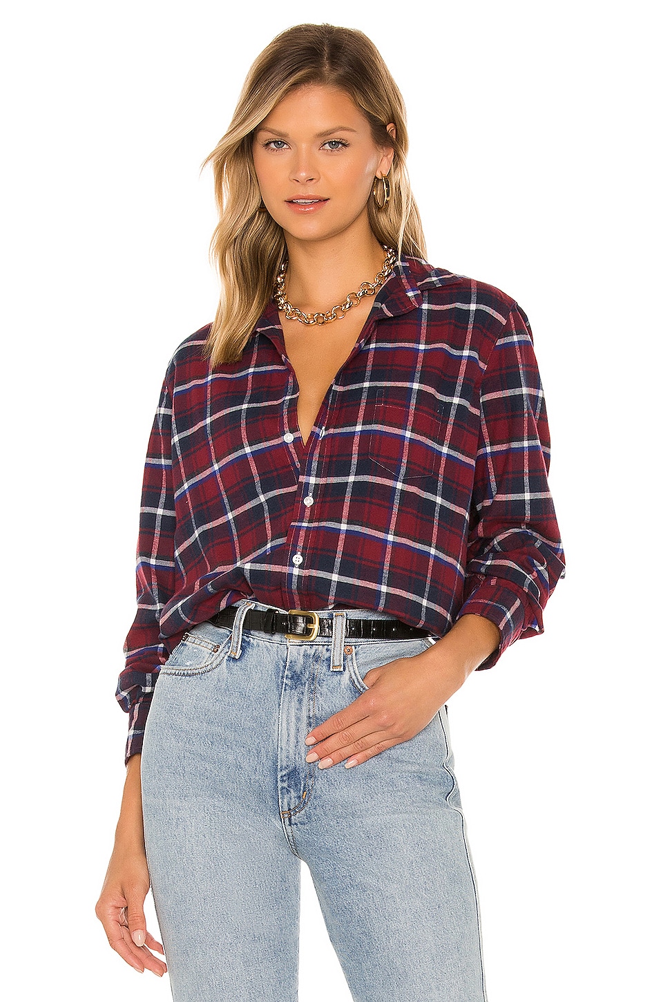 Frank & Eileen Eileen Button Up Top in Navy & Red Plaid | REVOLVE