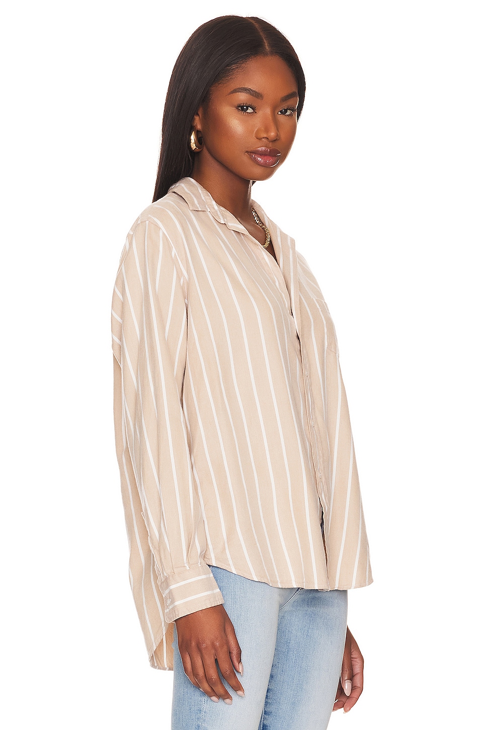 Frank & Eileen Eileen Woven Button Up in Camel & White Stripe