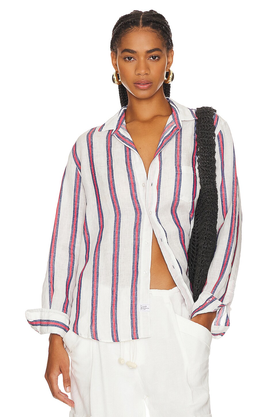 red and white striped button down