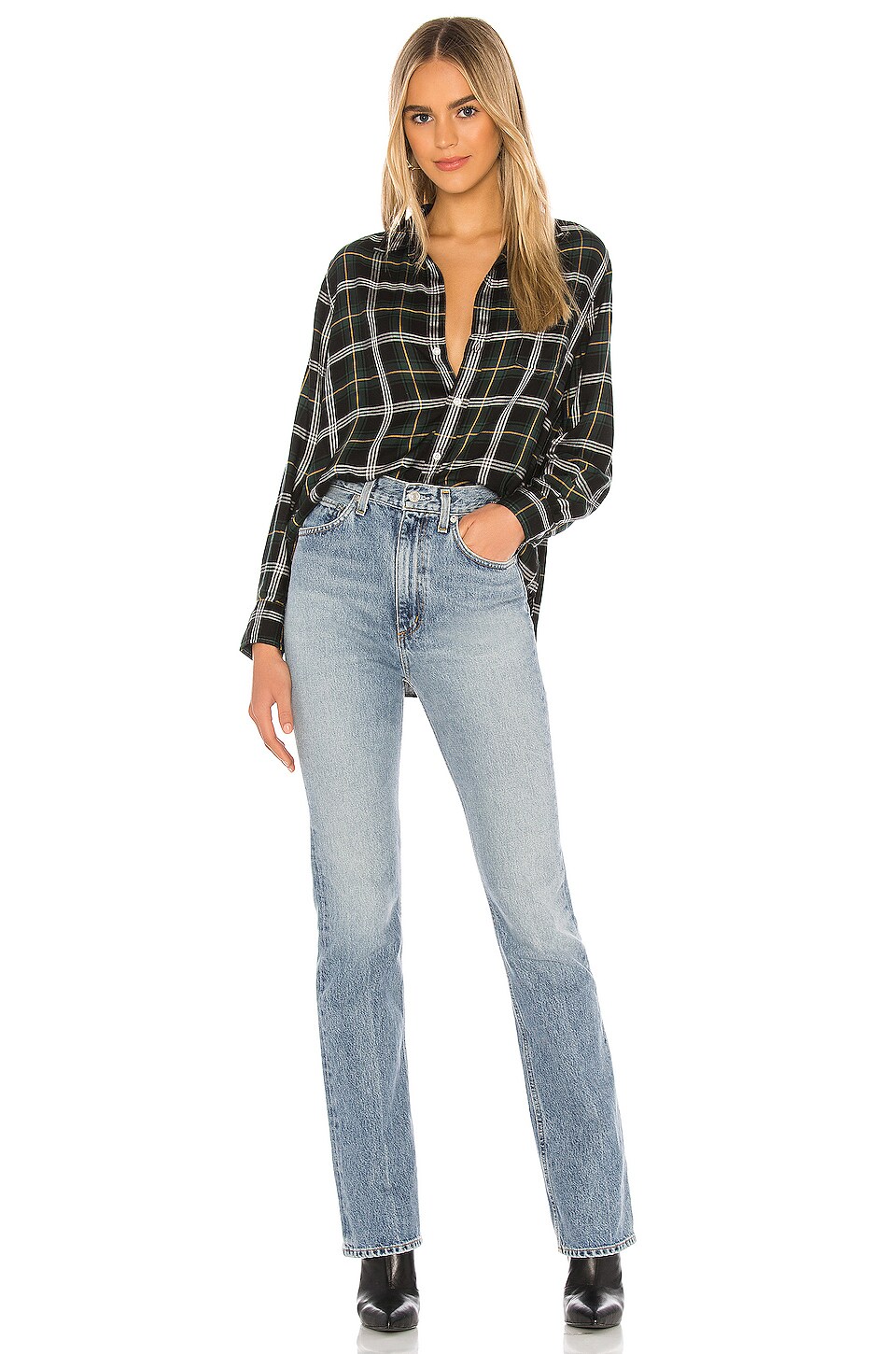 Eileen Button Up - Blue and Orange Plaid