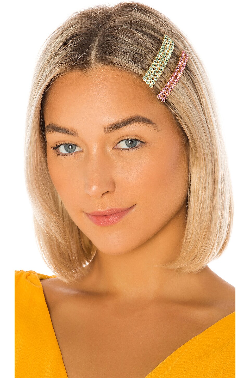 For Love & Lemons Roxy Inset Stone Barrettes in Mint REVOLVE