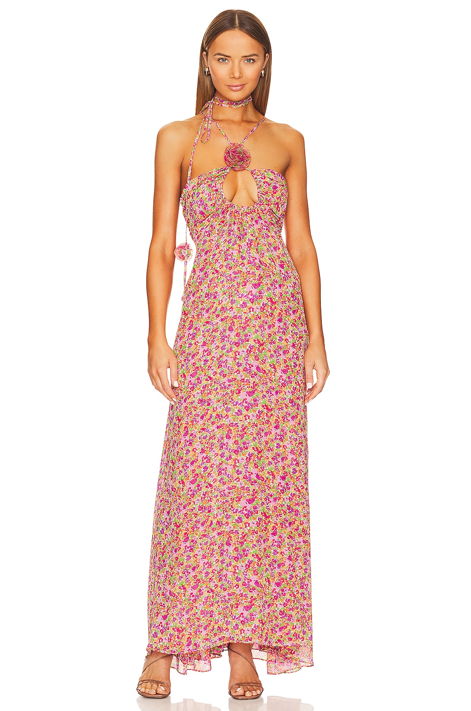 For Love & Lemons Suzette Maxi Dress in Pink