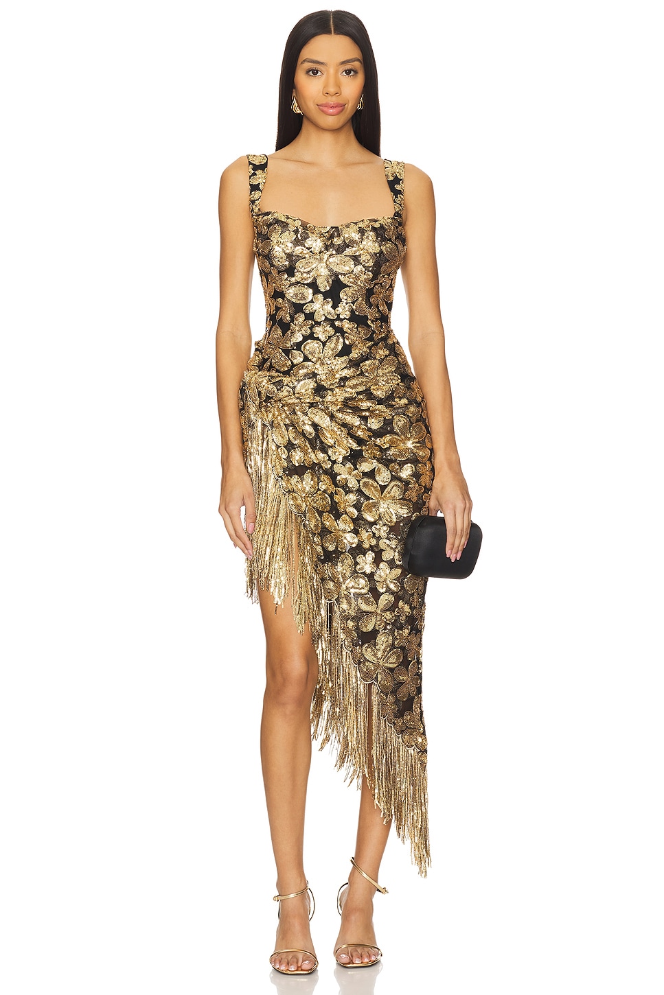 For Love & Lemons Anisa Asymmetrical Dress in Gold | REVOLVE