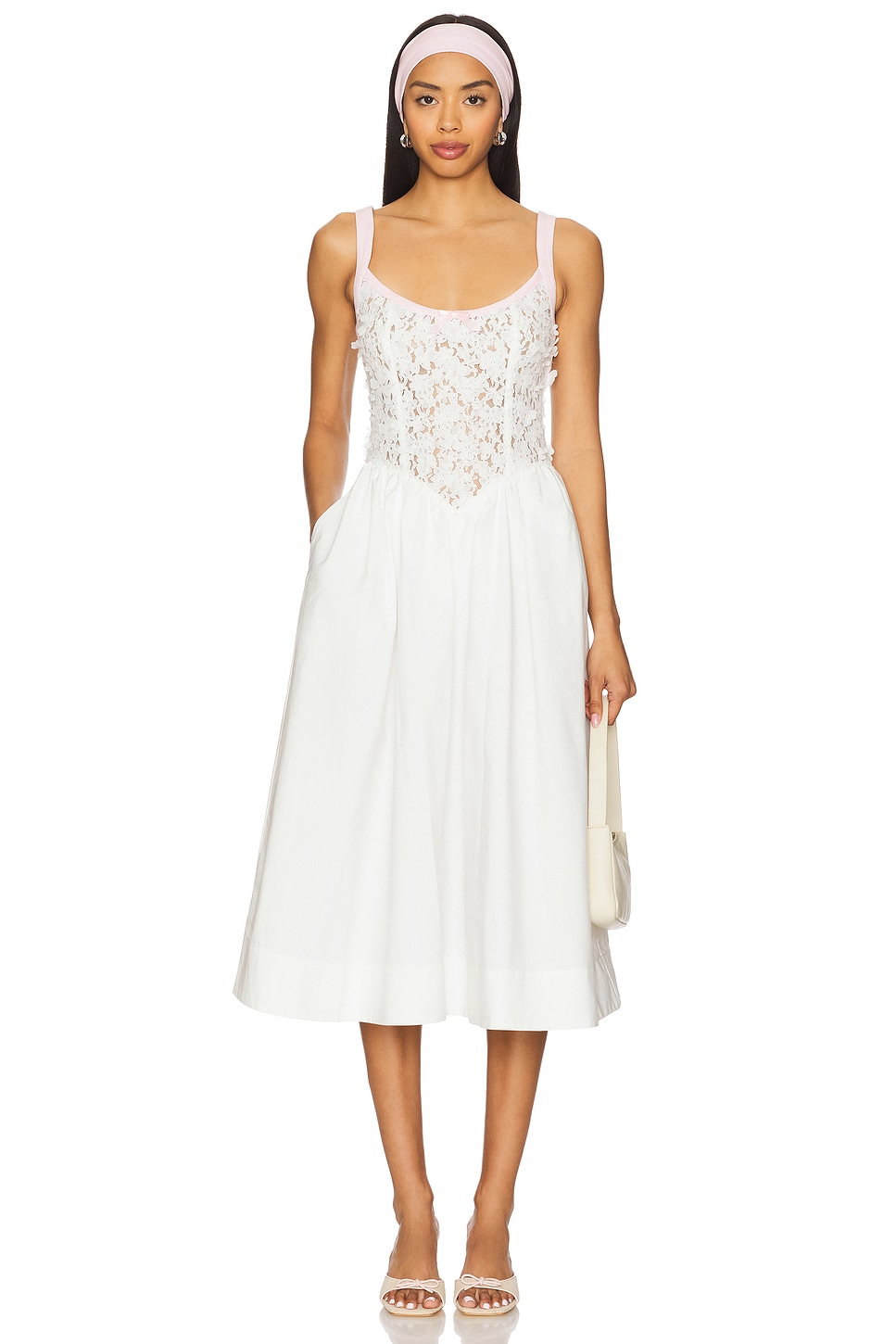 forloveandlemonsホワイトレースロングワンピース For Love & Lemons BLOSSOM レースミディ丈ワンピース - White