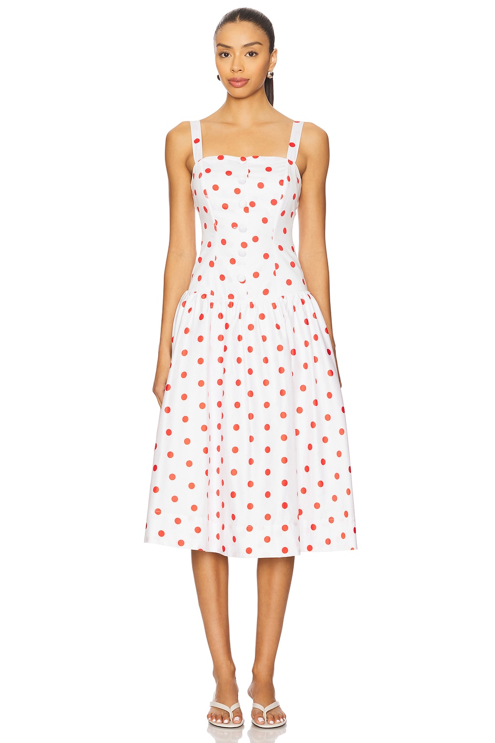chinese dress ladies Navy Polka Dot Jacquard Angela Midi Dress main image 1