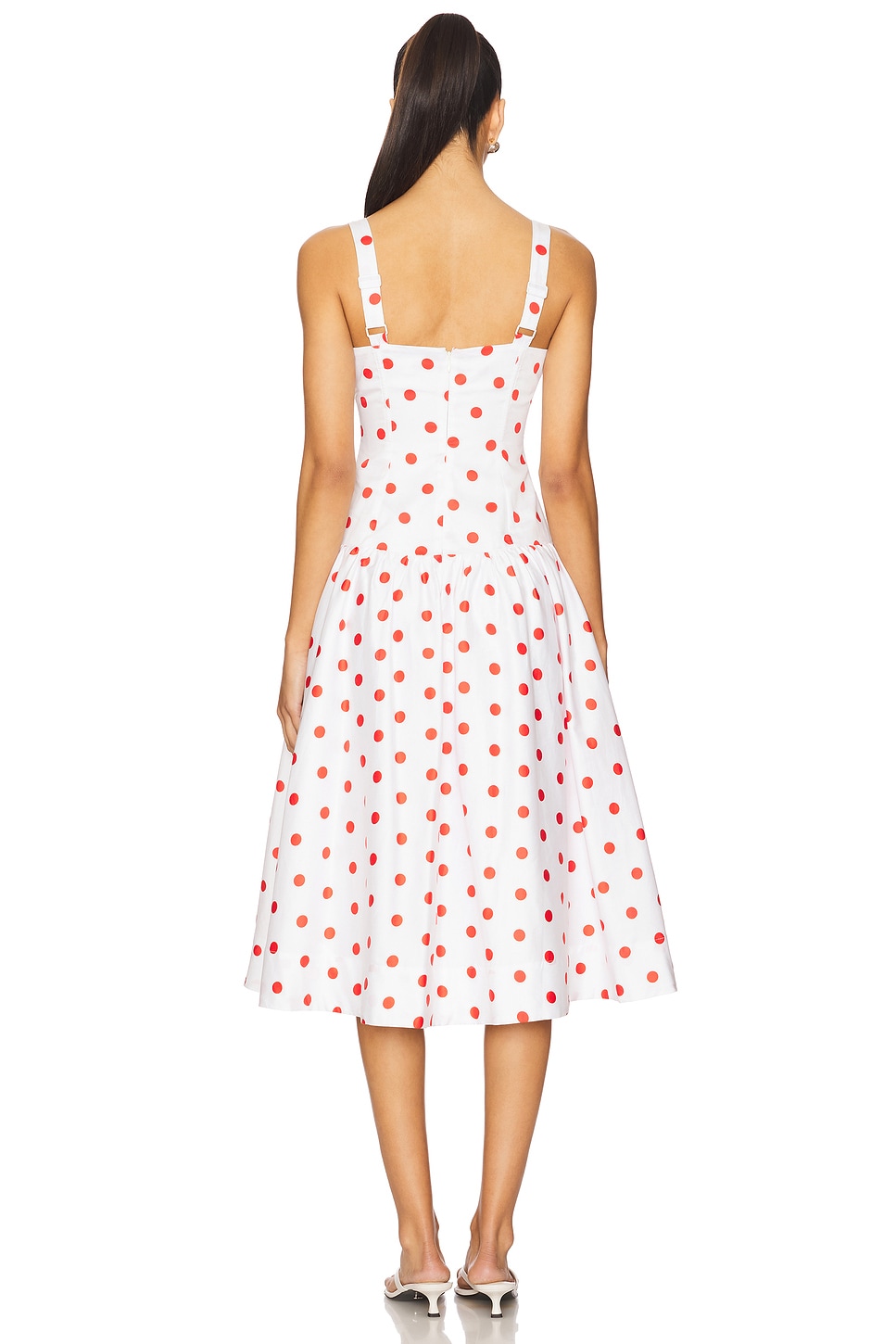 For Love & Lemons Red Dot Midi Dress in White | REVOLVE