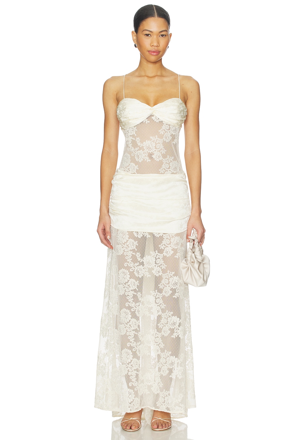 For Love & Lemons Corded Lace Silk Jacquard Maxi Dress in Cream | REVOLVE For Love & Lemons Corded Lace Silk Jacquard Maxi Dress in Cream | REVOLVE
