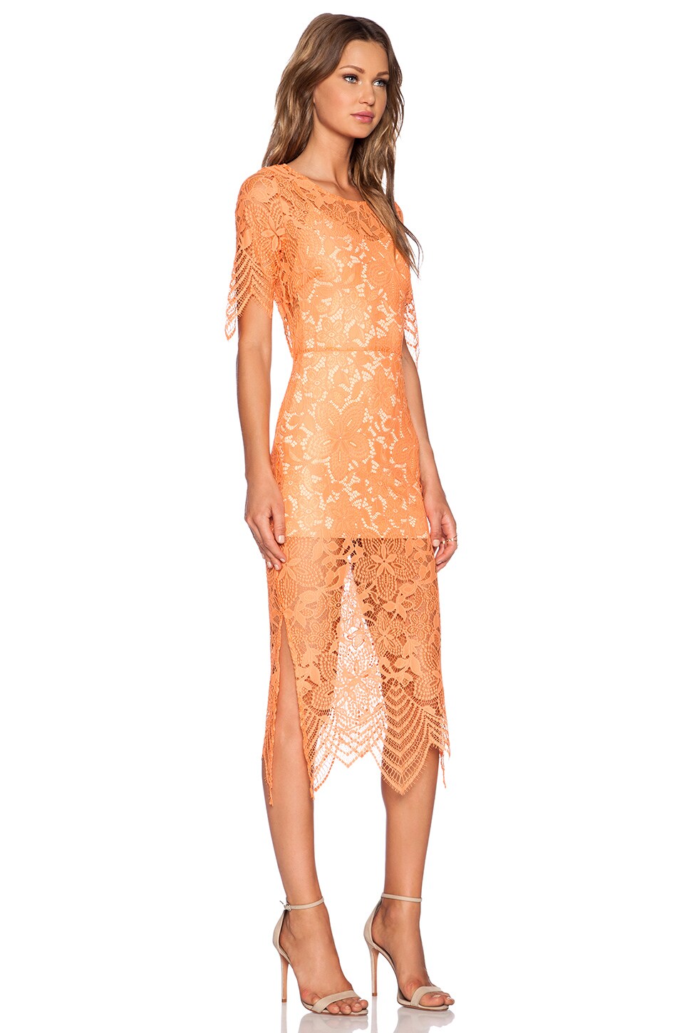 For Love & Lemons Luna Midi Dress in Tropical Orange