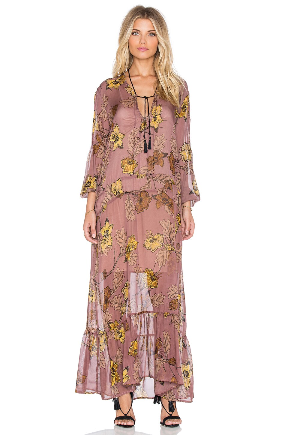 For Love & Lemons Santa Rosa Maxi Dress in Golden Floral | REVOLVE