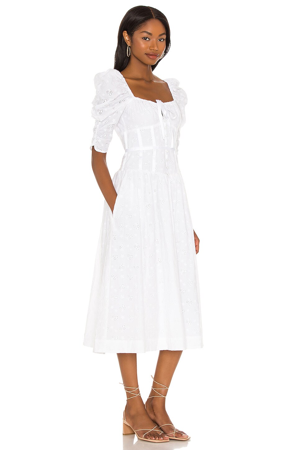 For Love & Lemons Jean Midi Dress in White
