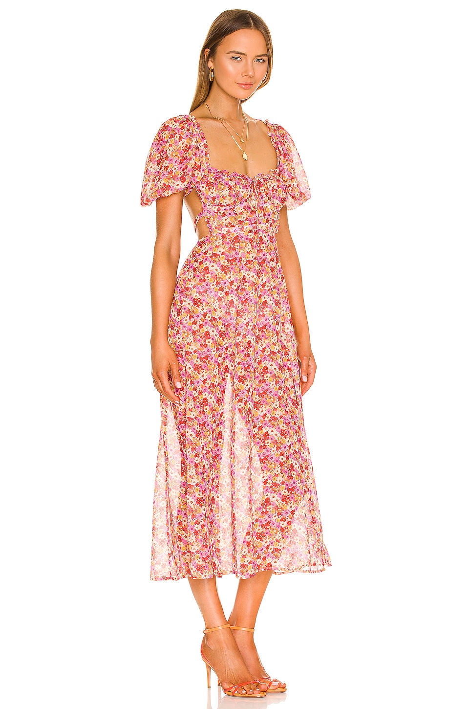For Love & Lemons Felicia Midi Dress in Red