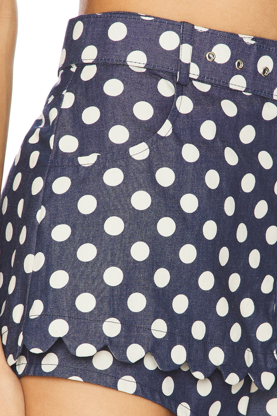 For Love & Lemons Dolly Denim Dot Skort in Indigo | REVOLVE