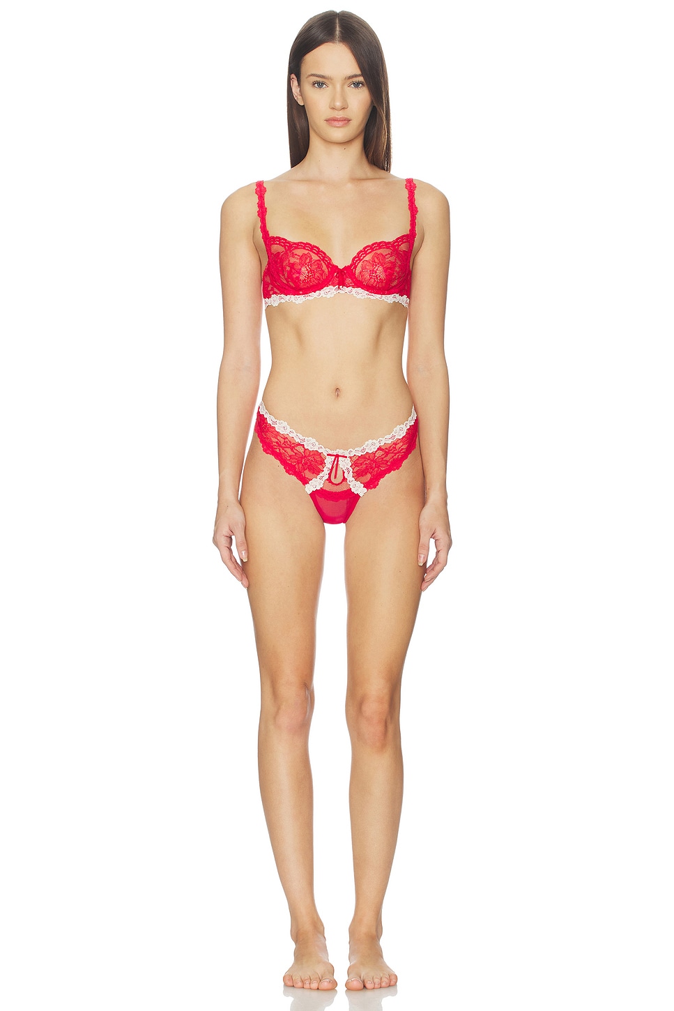 For Love & Lemons Fiona Lace Thong Panty in Red | REVOLVE