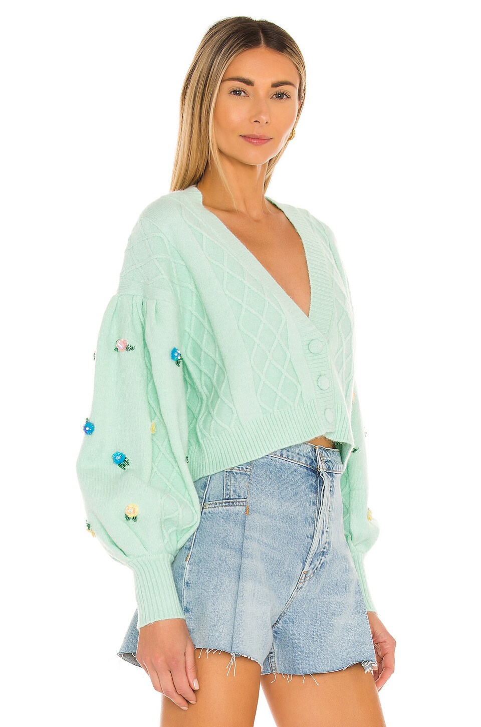 For Love & Lemons Sutton Cardigan in Mint | REVOLVE