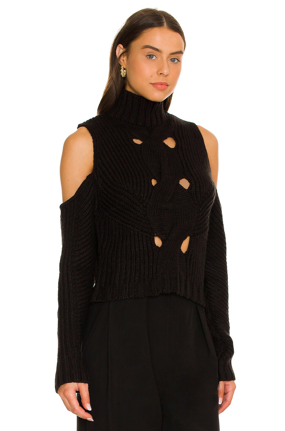 For Love & Lemons Keke Cut Out Turtleneck in Black