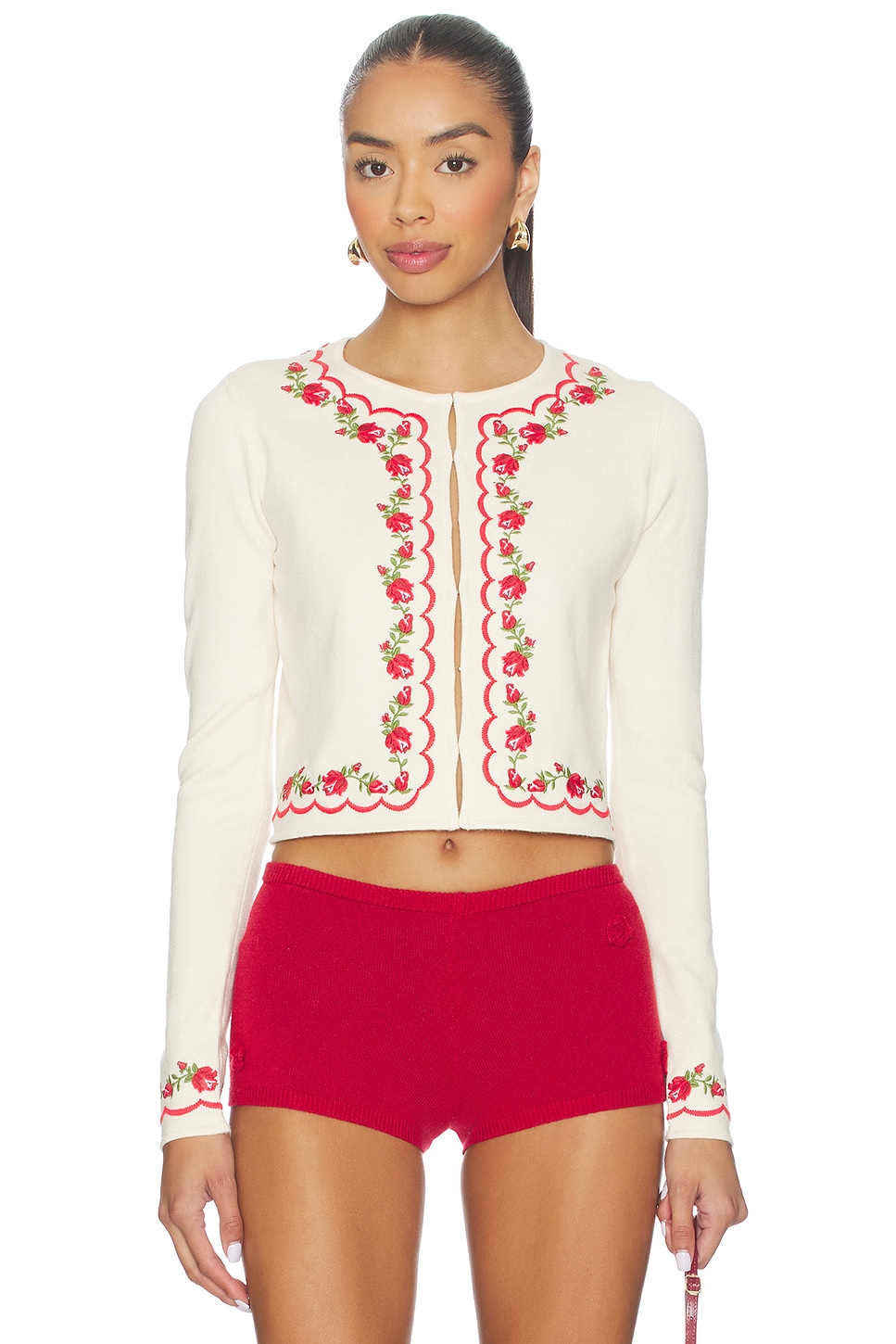 Rosie flower knit tops red ☆新品未開封☆ Cozy Knit Sweater With Red Rose Design on Luulla