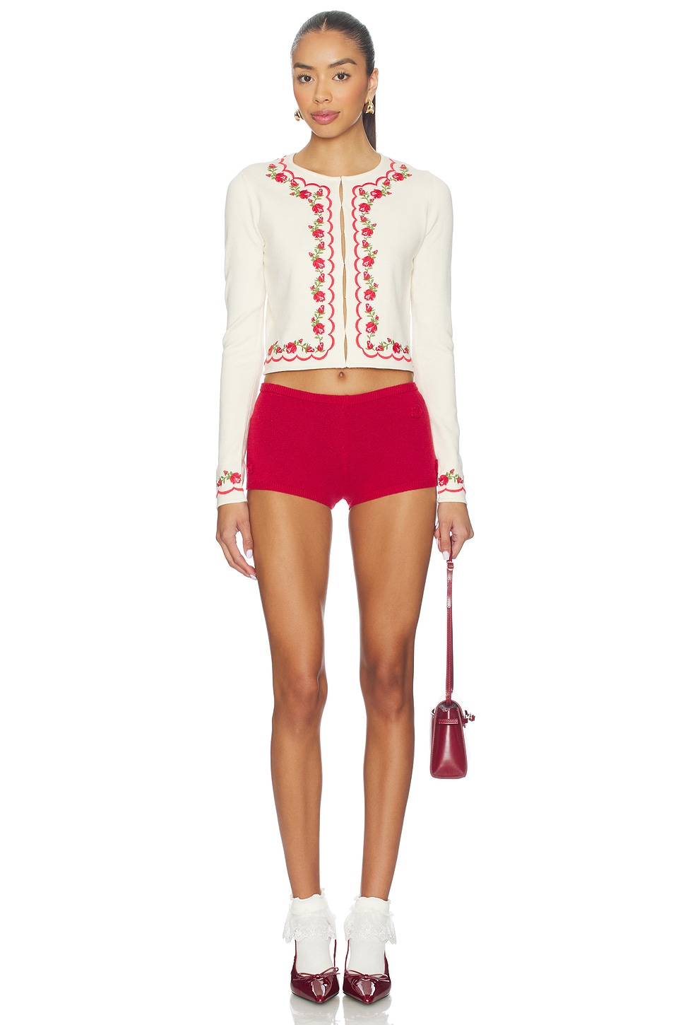 For Love & Lemons Rose Waltz Scalloped Knit Cardigan in Cream