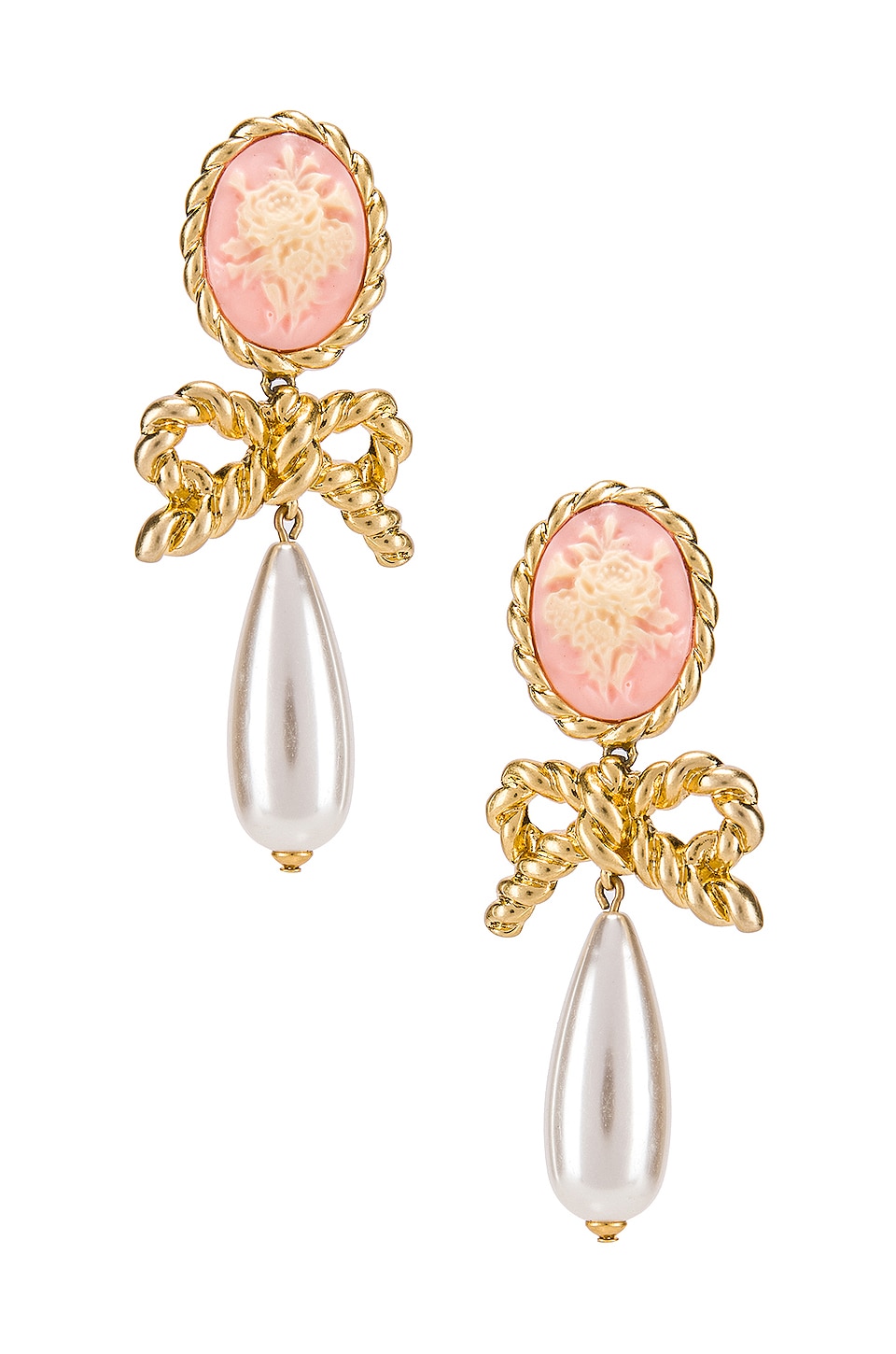 For Love Lemons Cameo Pearl Drop Earrings In Vintage Gold Revolve