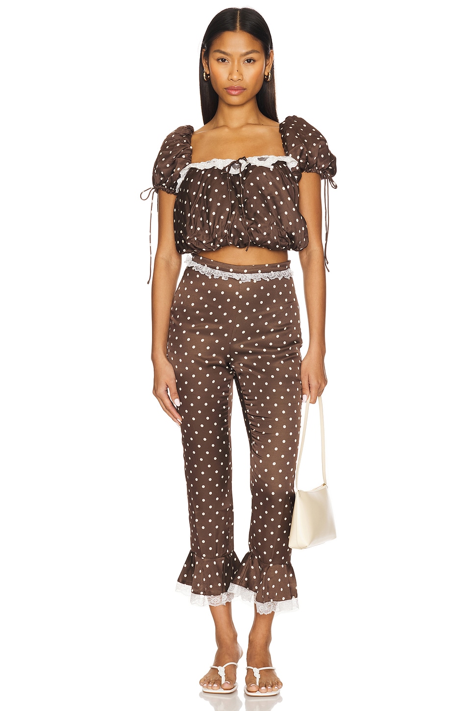 For Love & Lemons Chocolate Dot Capri Pant