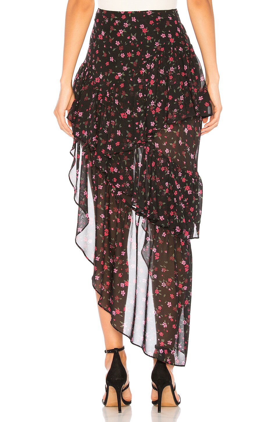 For Love & Lemons Romy Tiered Maxi Skirt in Cherry Blossom | REVOLVE