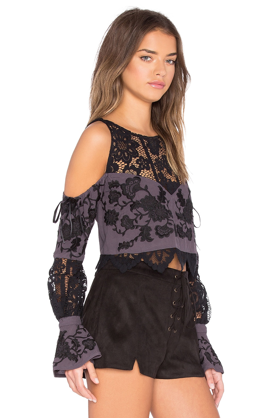 For Love & Lemons Cecelia Crop Top in Dark Grey | REVOLVE
