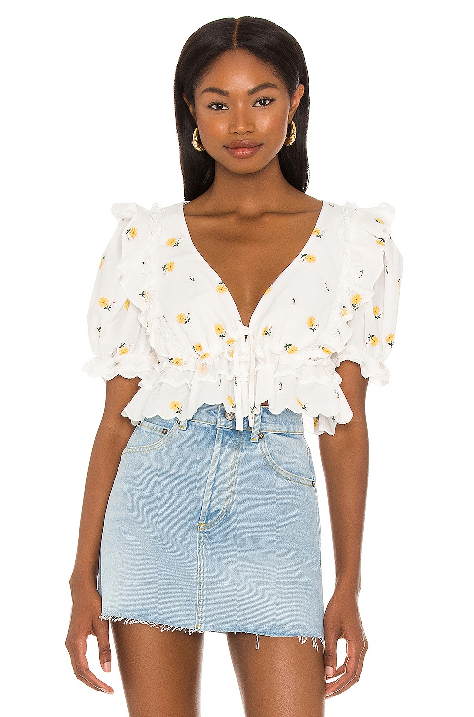 For Love & Lemons Shelby Blouse in White