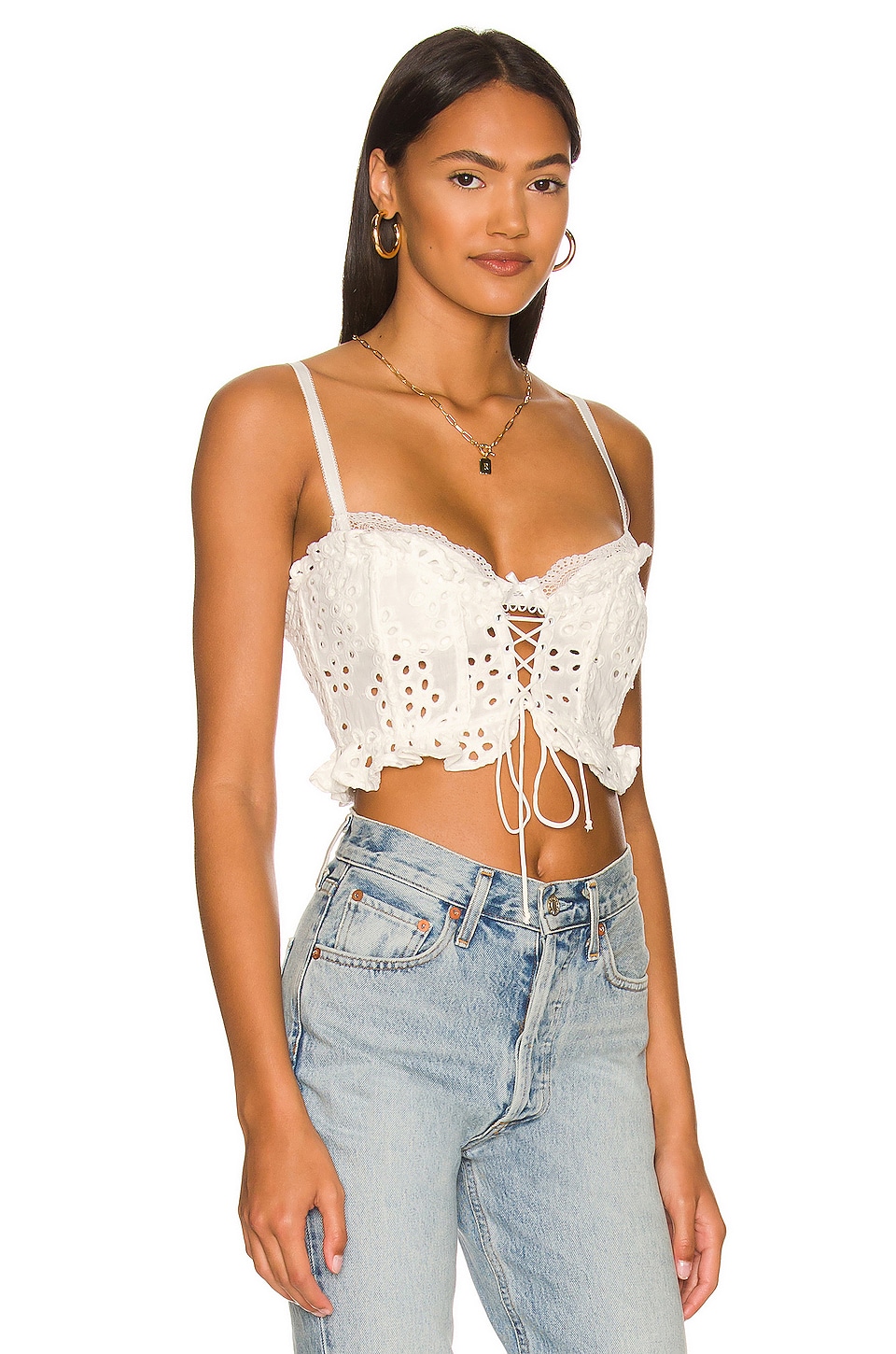 For Love & Lemons Sadie Corset Crop Top in White