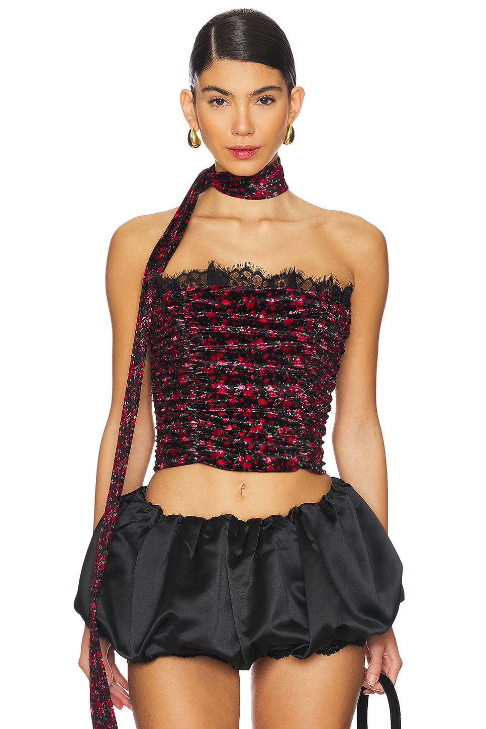 For Love & Lemons Berry Bud Velvet Bustier Top in Red | REVOLVE