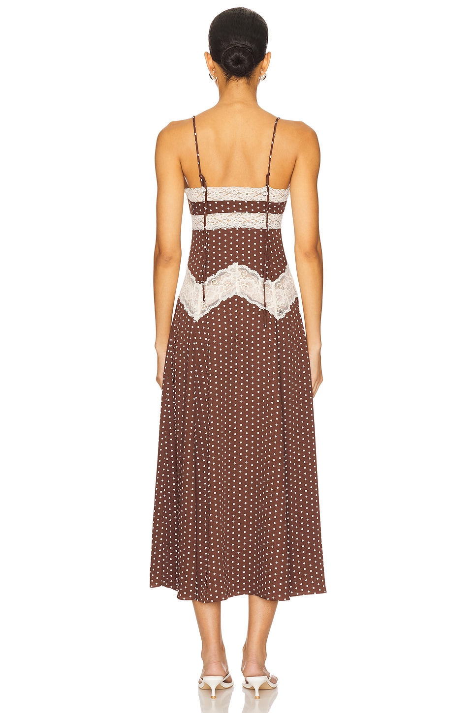 frankies bikinis brown dress Ethereal Satin Maxi in Chocolate Dot pair:joanna-strapless-shapewear-bra-latte The adjustable tie at Color:Royal/Silver Two Little White Dresses