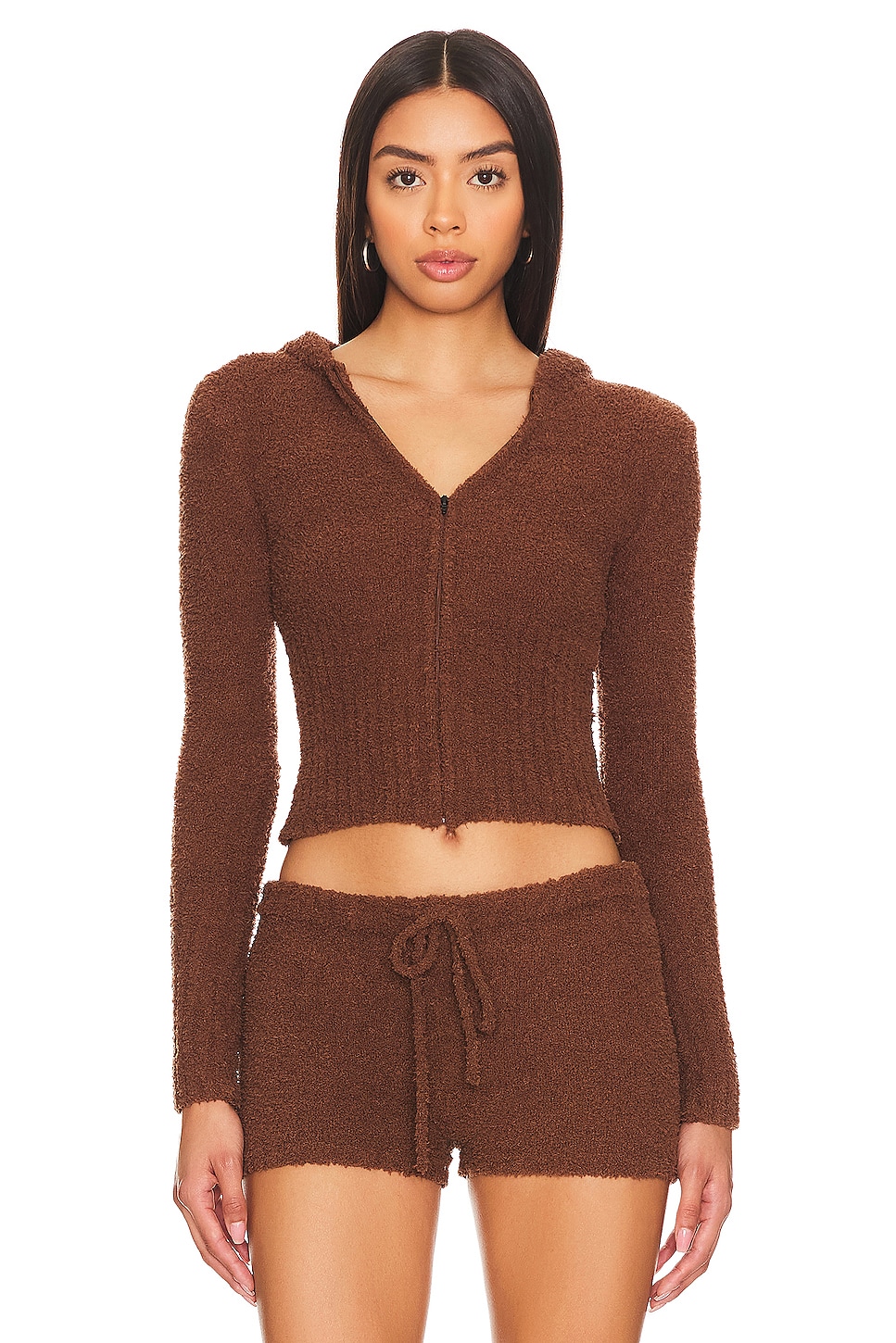 Frankies Bikinis Harlowe Zip Up Hoodie in Chocolate Lily | REVOLVE