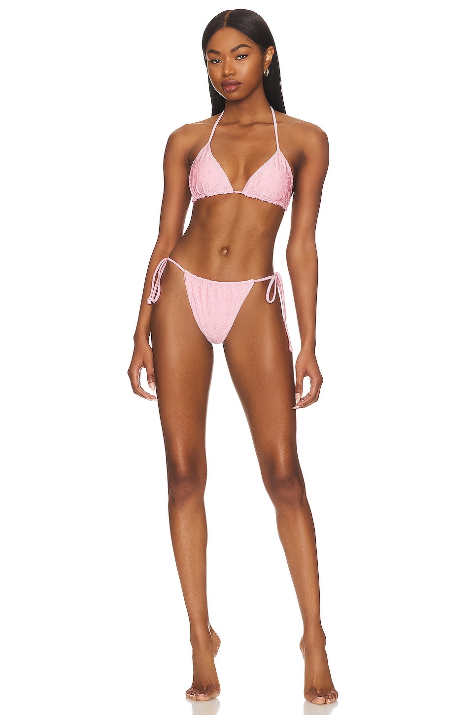 Frankies Bikinis Tia Eyelet Bikini Bottom in Cherry Blossom Shine | REVOLVE