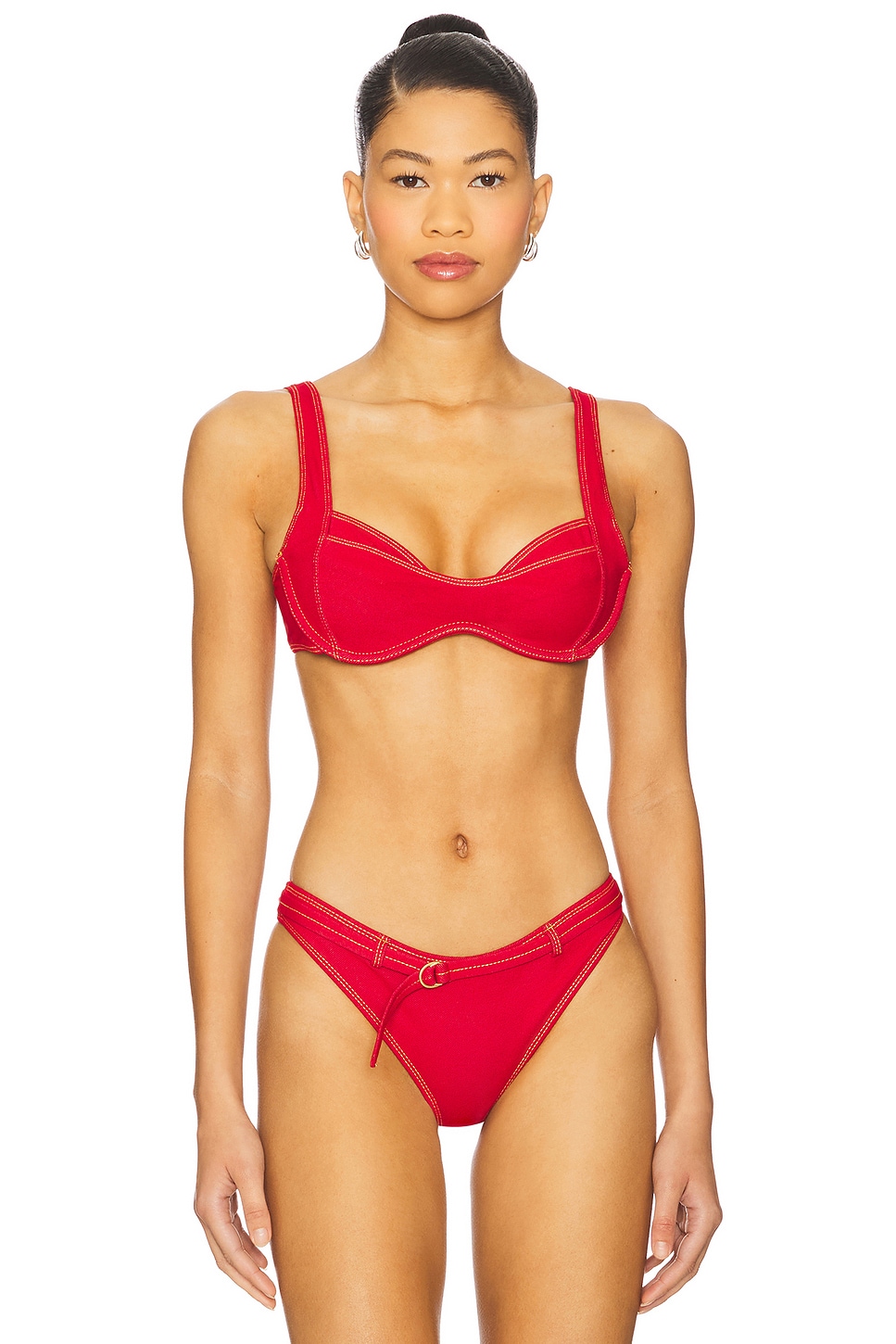 frankies bikini red dress Christa Ruffle Mini Dress