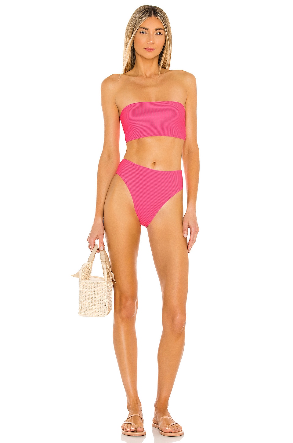 Frankies Bikinis Jenna Ribbed Bikini Bottom Pink Punch