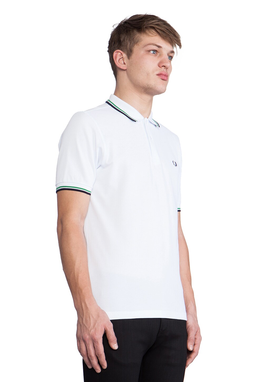 Fred Perry Twin Tipped Fred Perry Shirt in White & Island Green & Dark Dark Carbon
