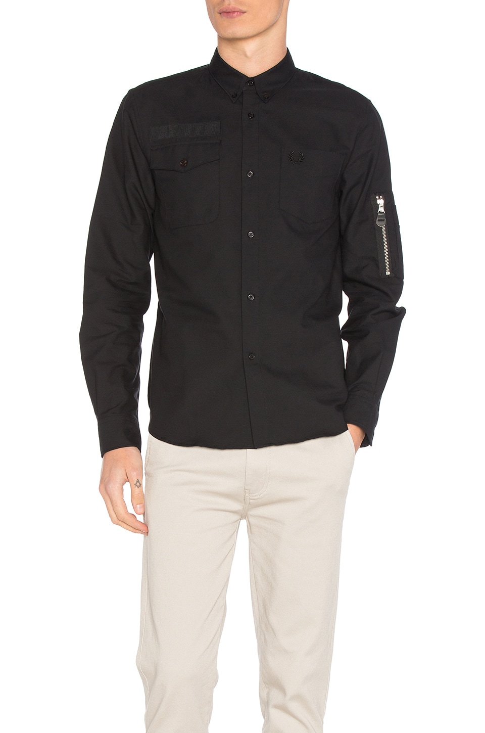 Fred Perry x Art Comes First Pocket Detail Oxford Shirt in Black 
